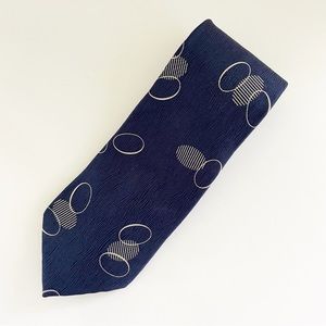 Bally Silk Navy White Circle Geometric Orb Men's Neck Luxury Tie